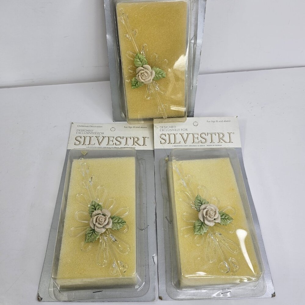 Vintage Glass Christmas Ornaments Silvestri Flower Icicles 3pcs